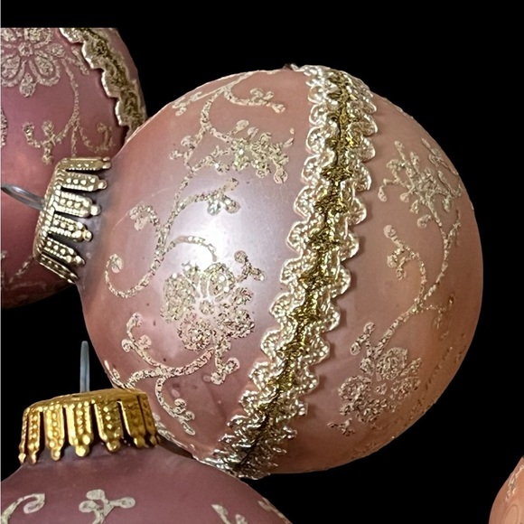 Antique Pink and Gold Mercury Glass Christmas Ornaments - Krebs Bells and Balls - Picture 6 of 8
